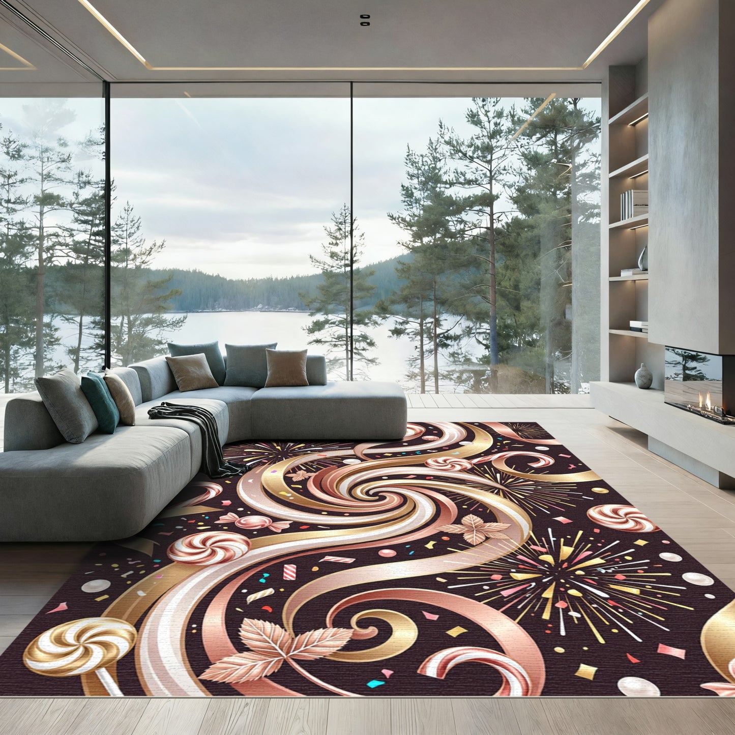 Gold Cream Swirl Festive Candy Rug