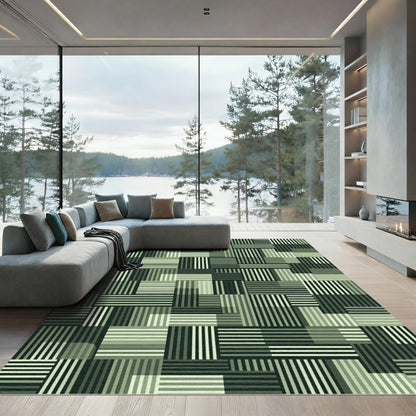 Modern Emerald Green Stripe Composition Rug