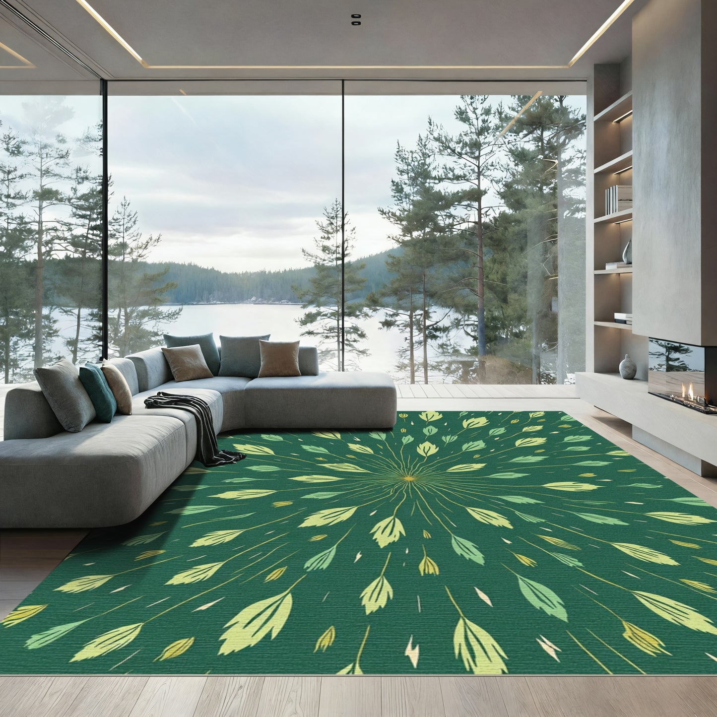 Emerald Green Floral Burst Rug