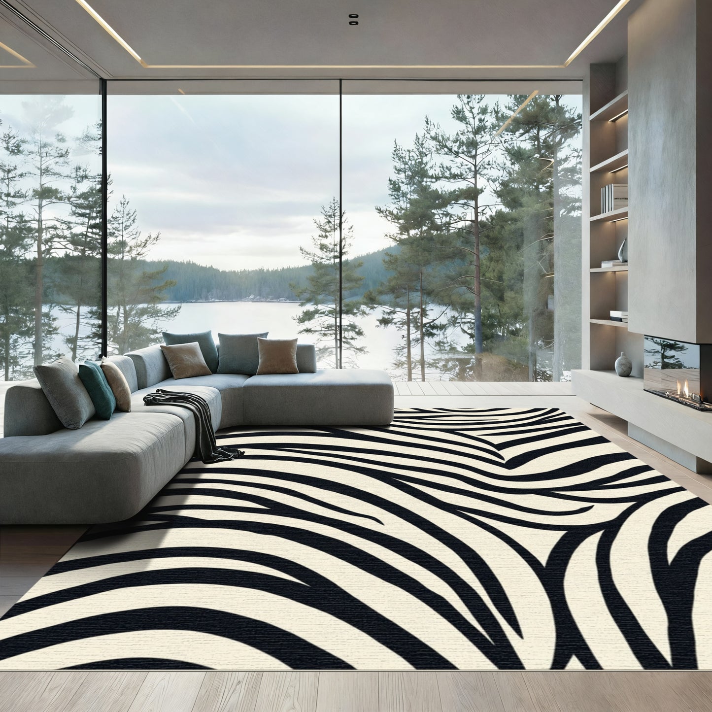 Cream Black Natural Animal Stripe Rug
