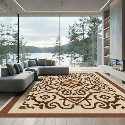 Brown and Gold Ornate Medallion Rug