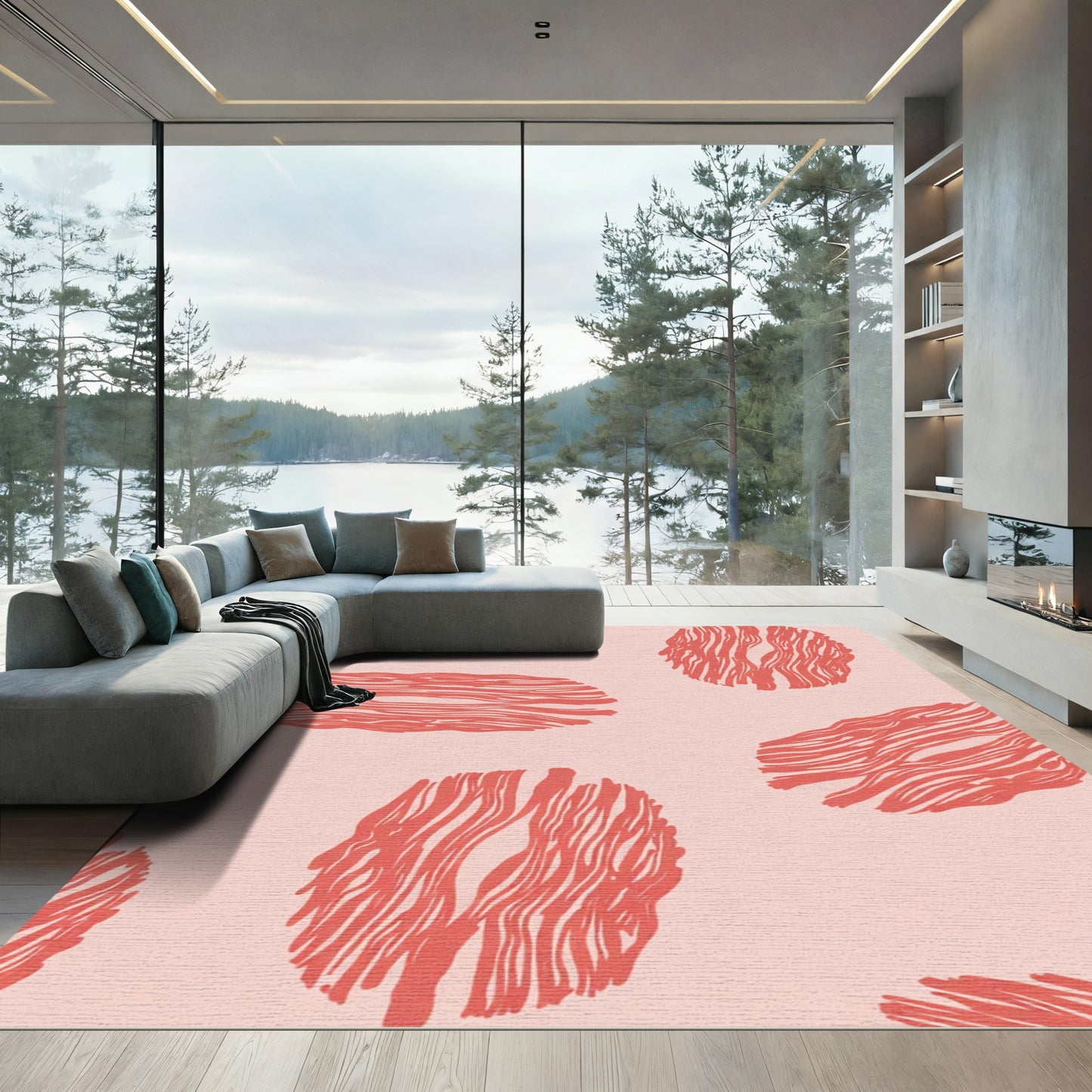 Coral Abstract Wood Grain Ovals Rug