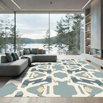 Pale Blue Abstract Geometric Tessellation Rug
