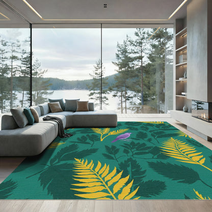Purple Bird Teal Foliage Garden Rug
