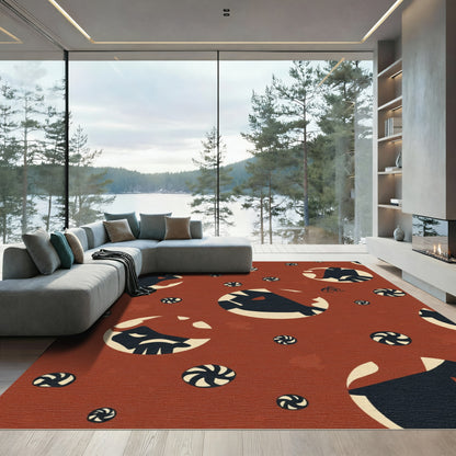 Rust Orange Abstract Face Swirl Rug