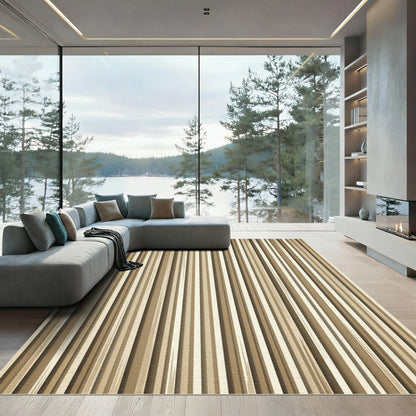 Neutral Taupe Vertical Stripe Rug