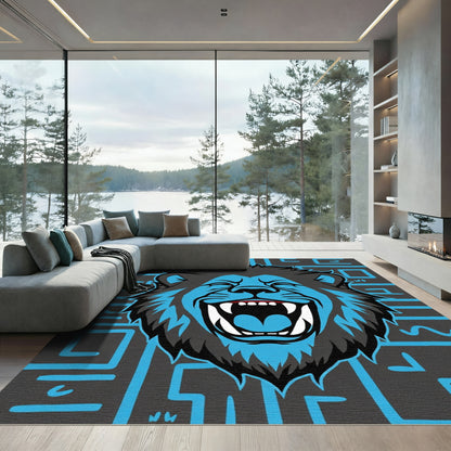 Roaring Blue Lion Abstract Maze Rug