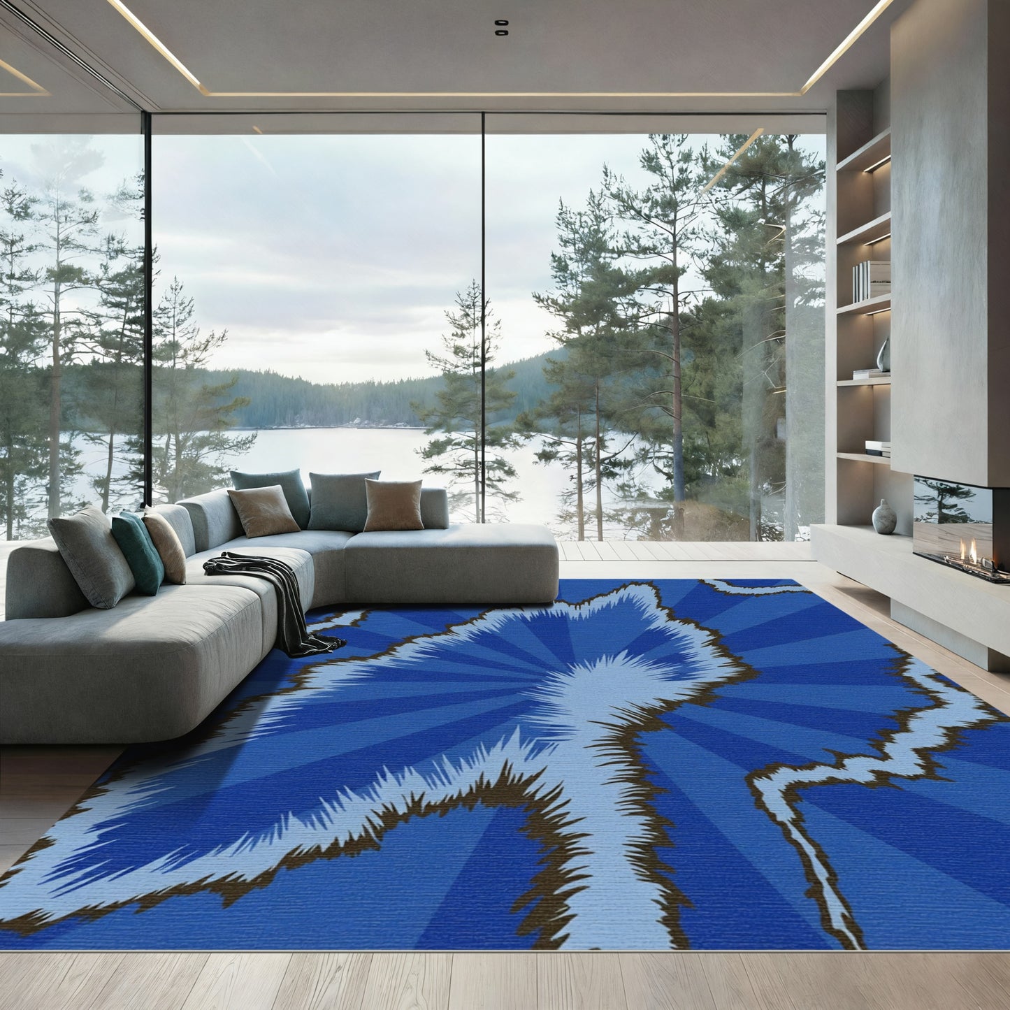 Electric Blue Jagged Bolt Rug