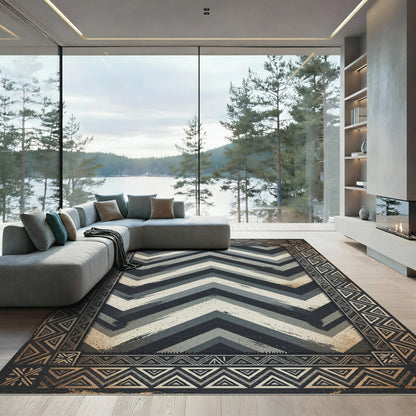Monochromatic Gray Zigzag Geometric Chevron Rug