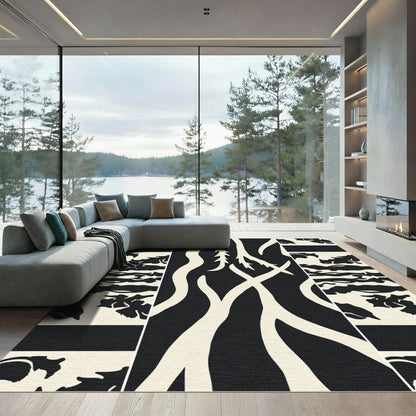 Abstract Cream Black Branch Composition Rug