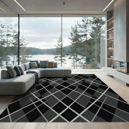 Sophisticated Charcoal Gray Argyle Geometric Line Rug