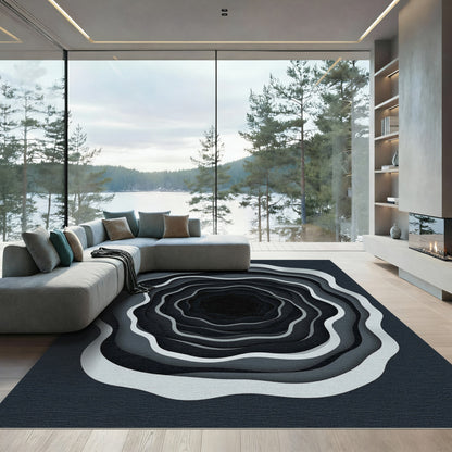 Monochrome Abstract Concentric Ripple Rug