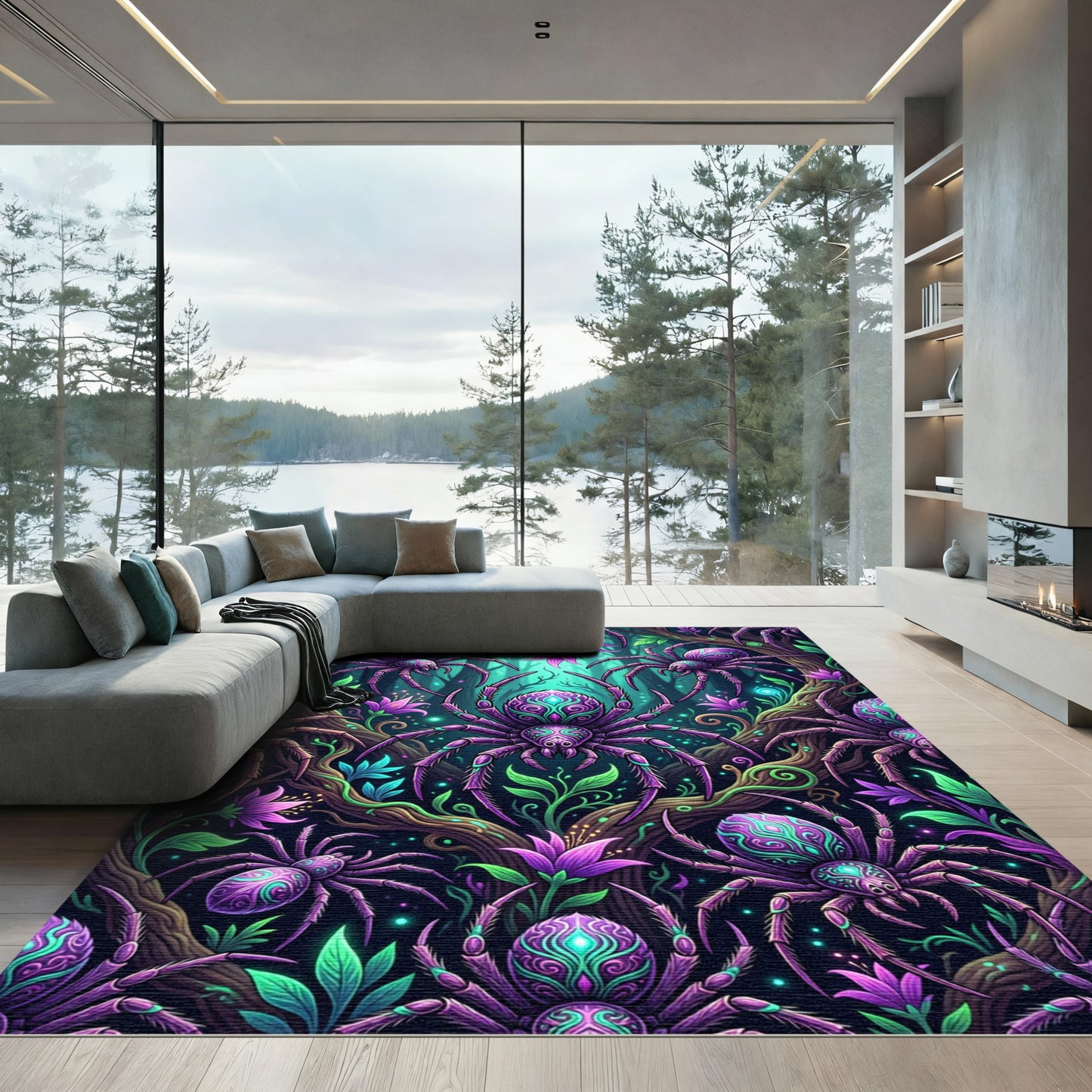 Neon Purple Enchanted Spider Forest Rug