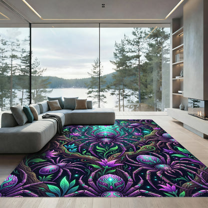Neon Purple Enchanted Spider Forest Rug
