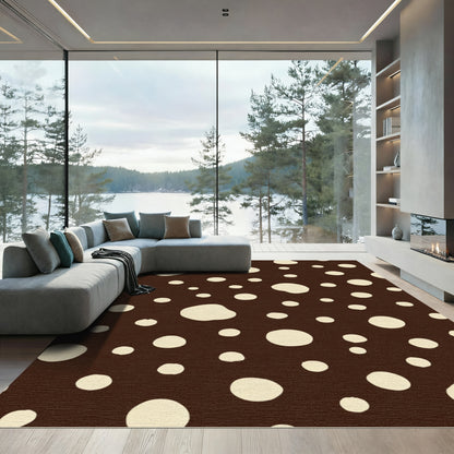 Cream Circles Dark Brown Random Dots Rug