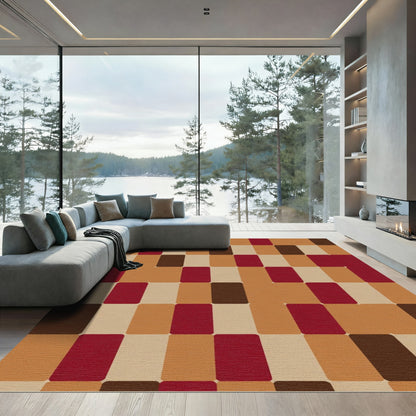 Retro Brick Red Tan Brown Blocks Rug