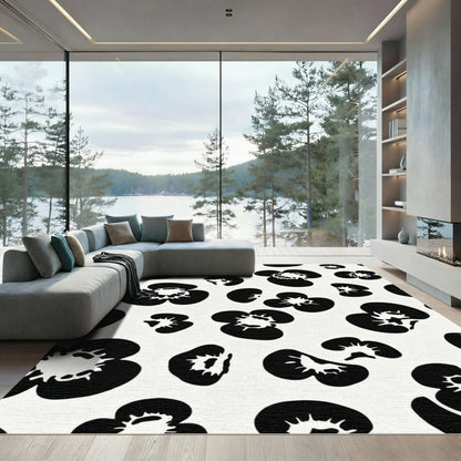 Abstract Black White Floral Scatter Rug