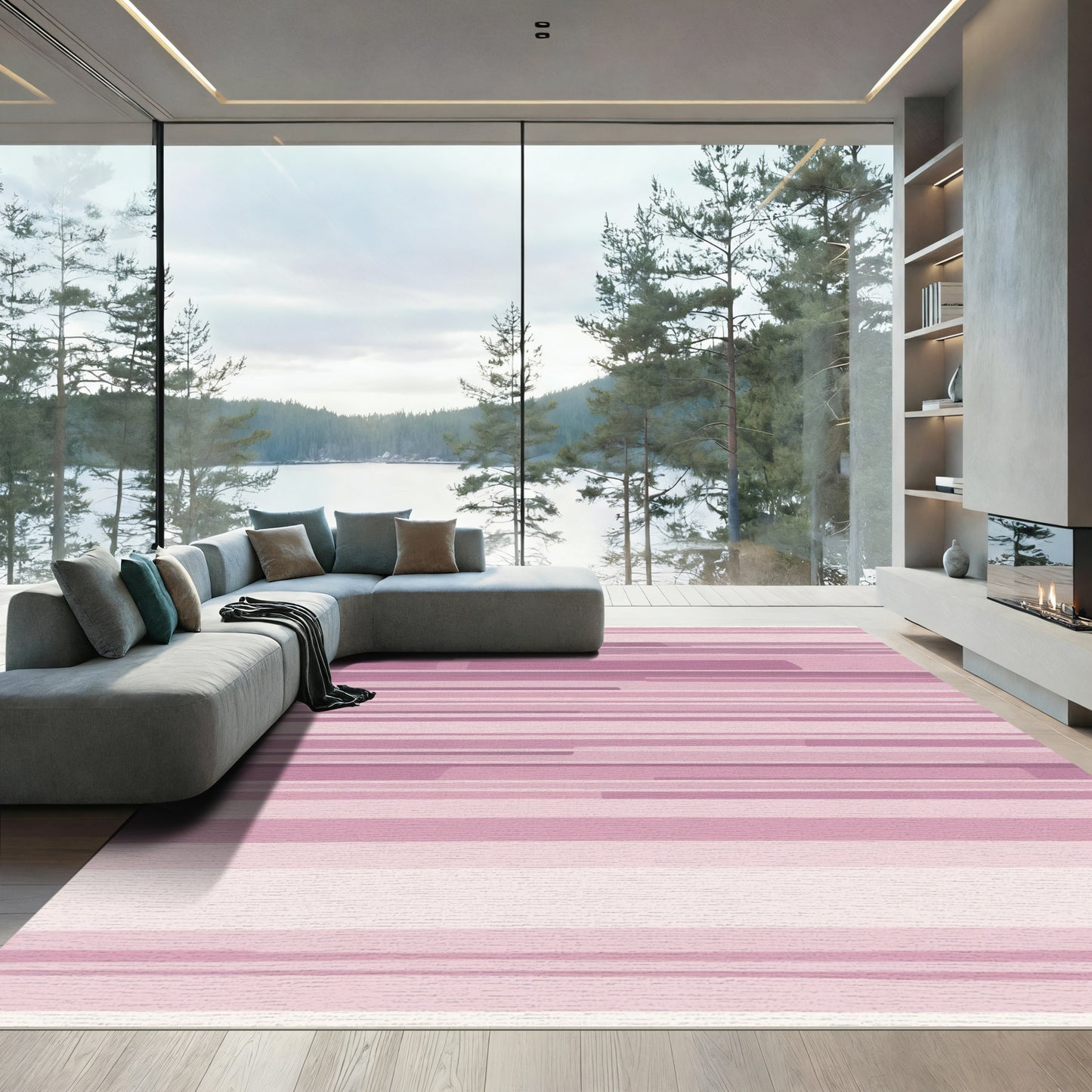 Mauve Lined Horizon Abstraction Rug