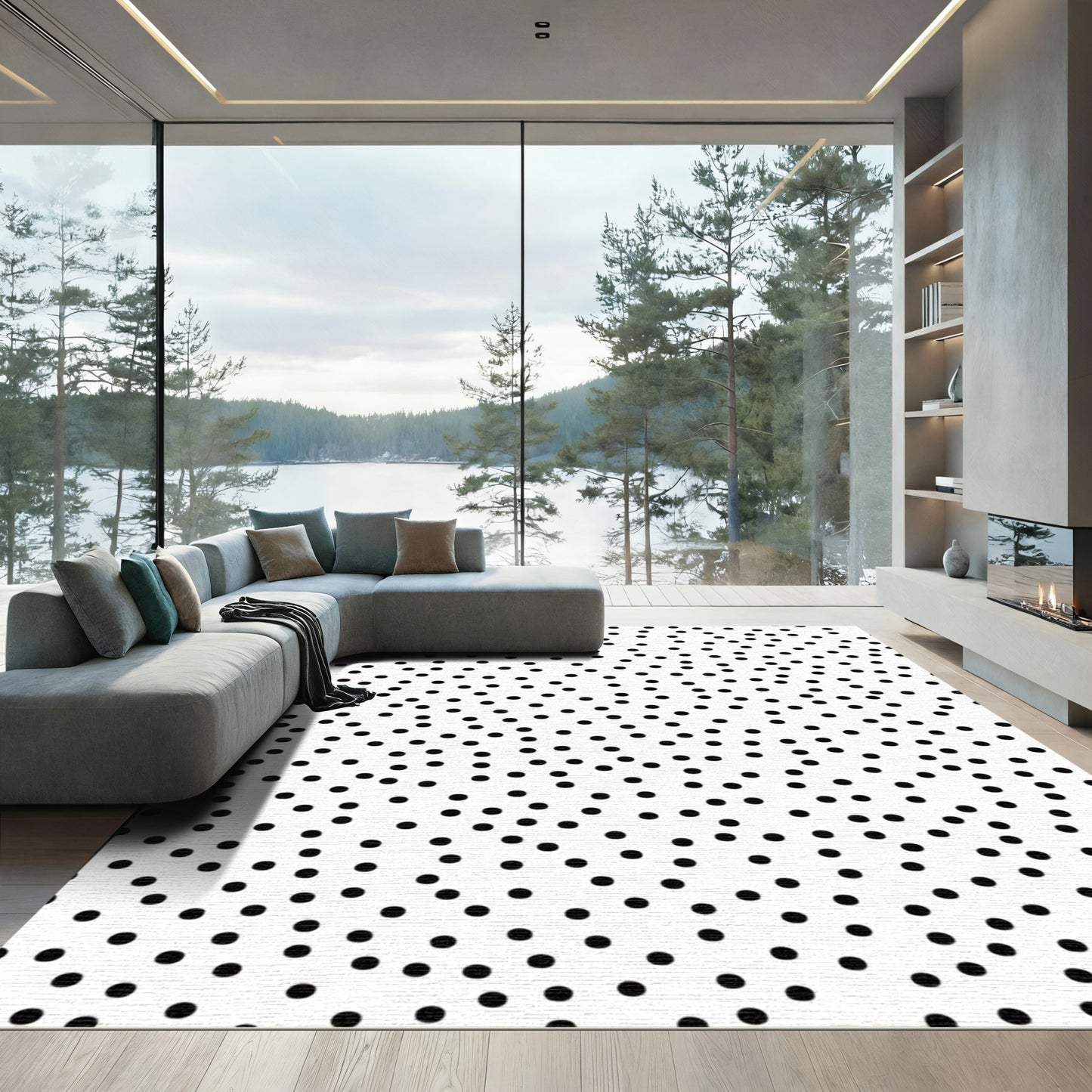 Black White Scatter Dot Rug