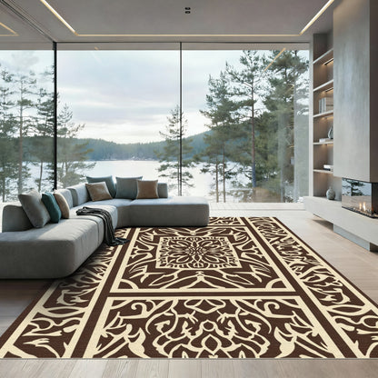 Brown Cream Intricate Floral Square Rug