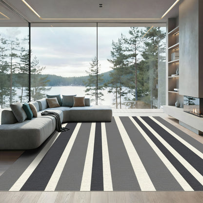 Gray Cream Vertical Stripe Rug