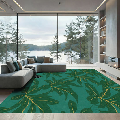 Deep Teal Lush Leaf Garland Rug