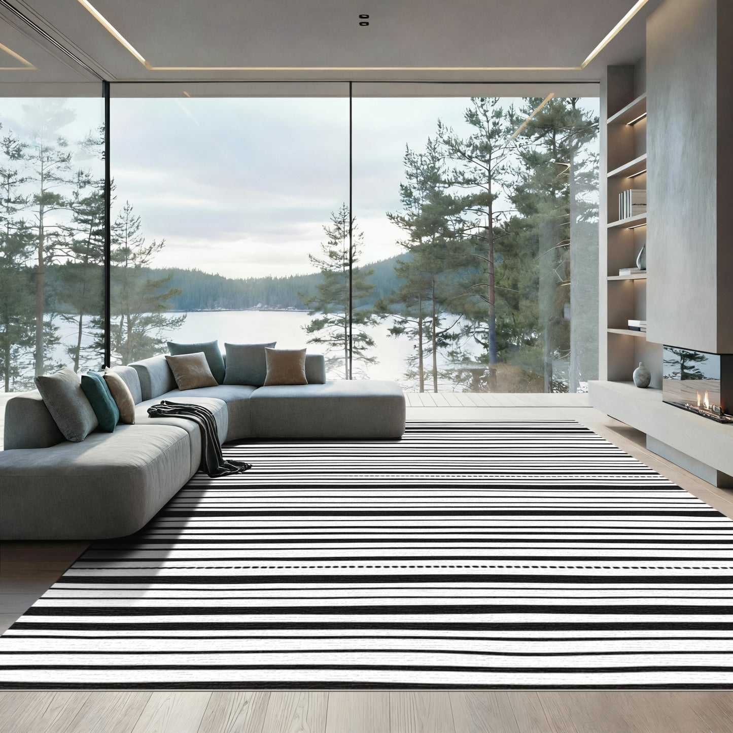 Bold Black White Striped Dash Rug