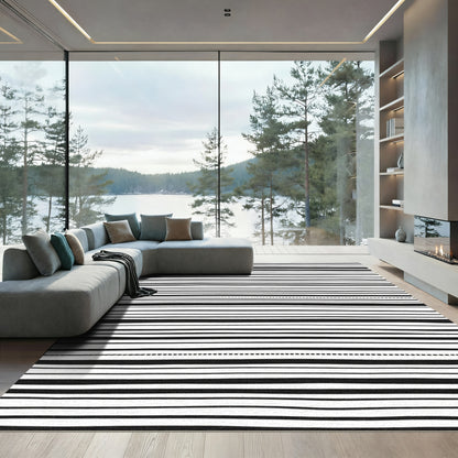 Bold Black White Striped Dash Rug