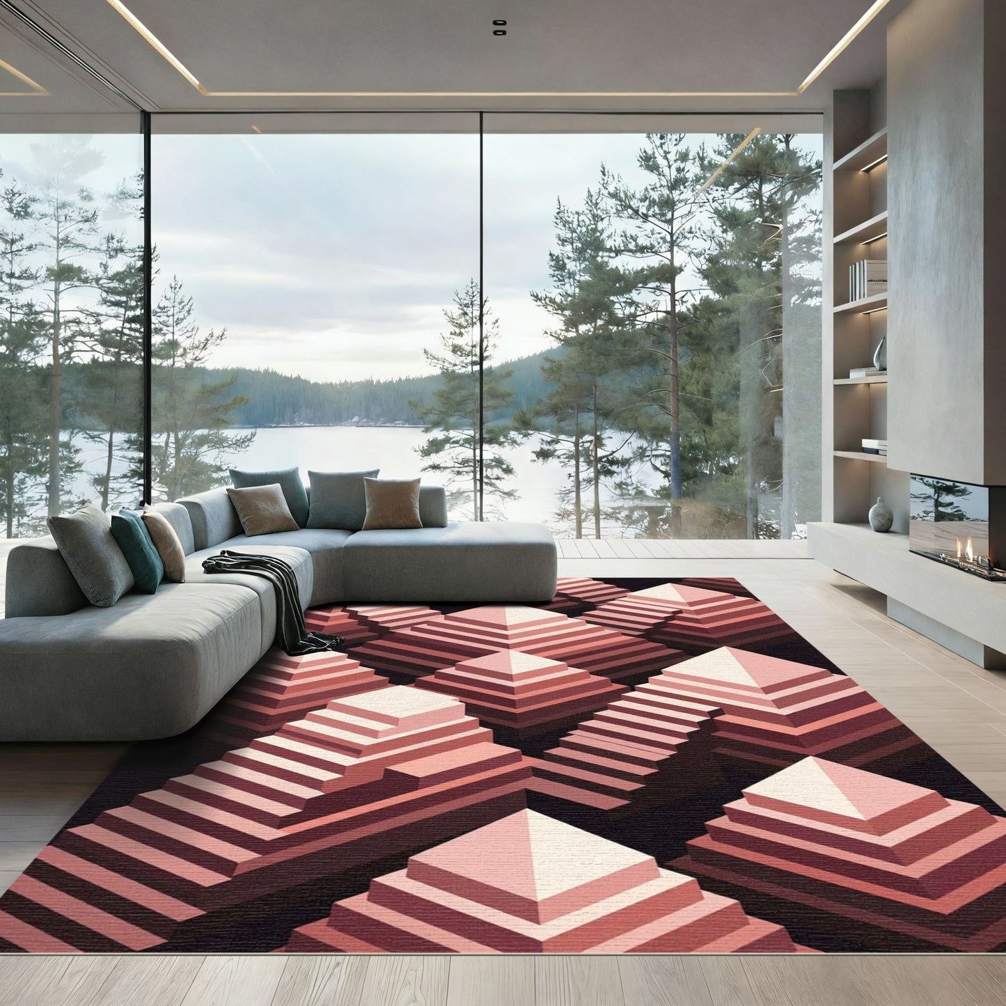 Geometric Pink Isometric Staircase Rug