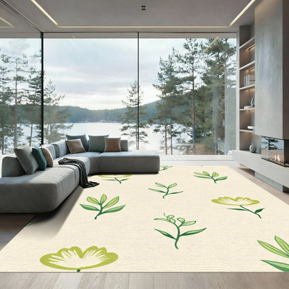 Green Leafy Floral Botanical Arrangement Rug