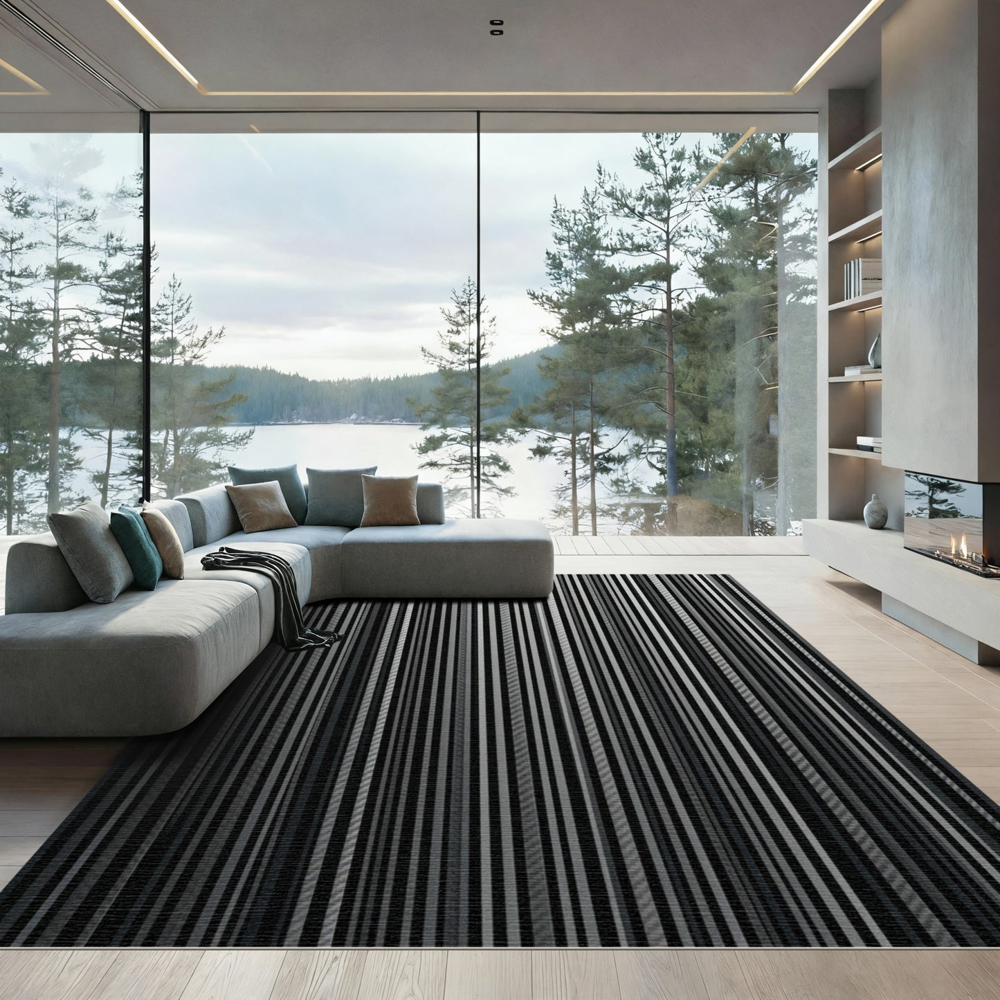 Modern Gray Vertical Stripe Arrangement Rug