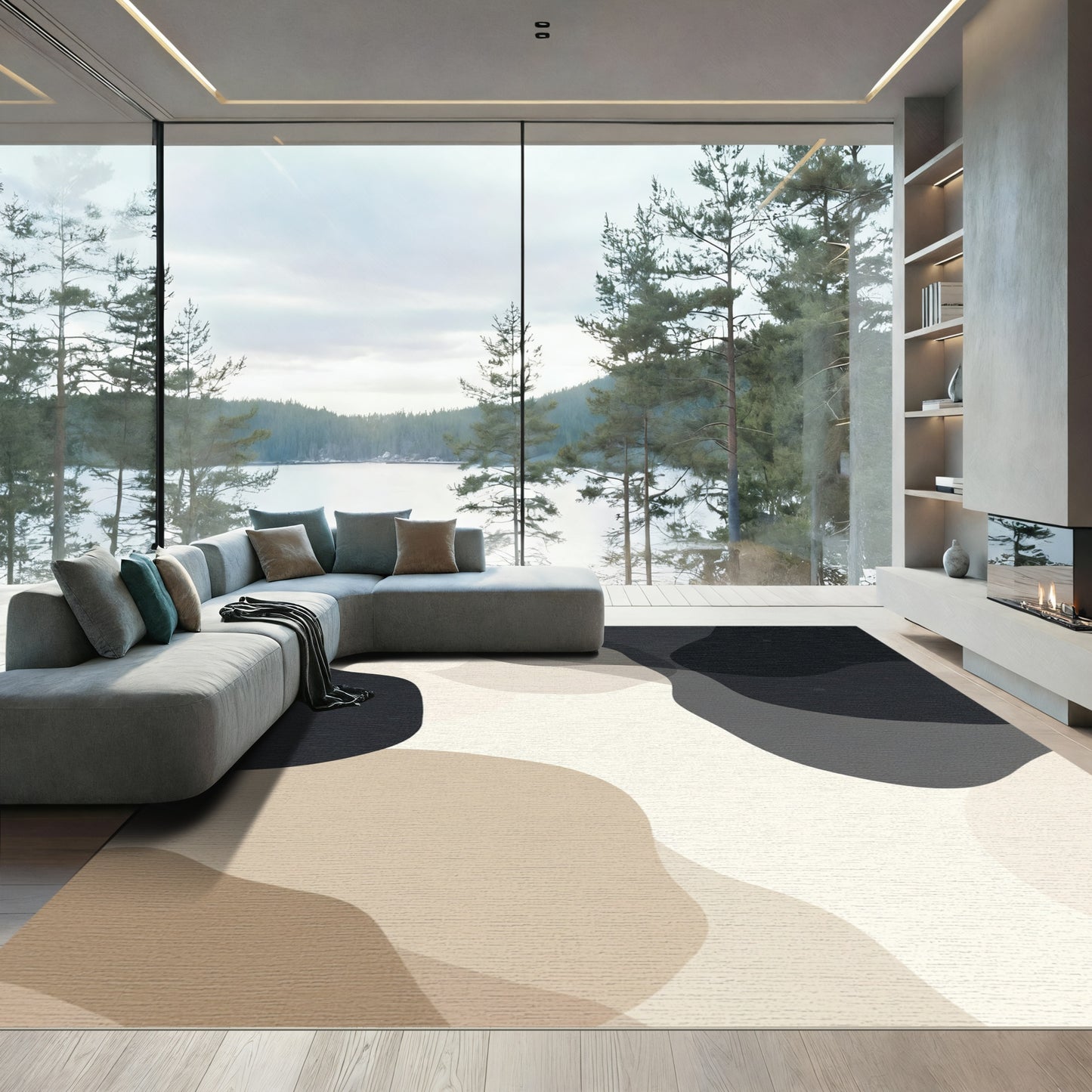 Abstract Neutral Organic Amorphous Shapes Rug