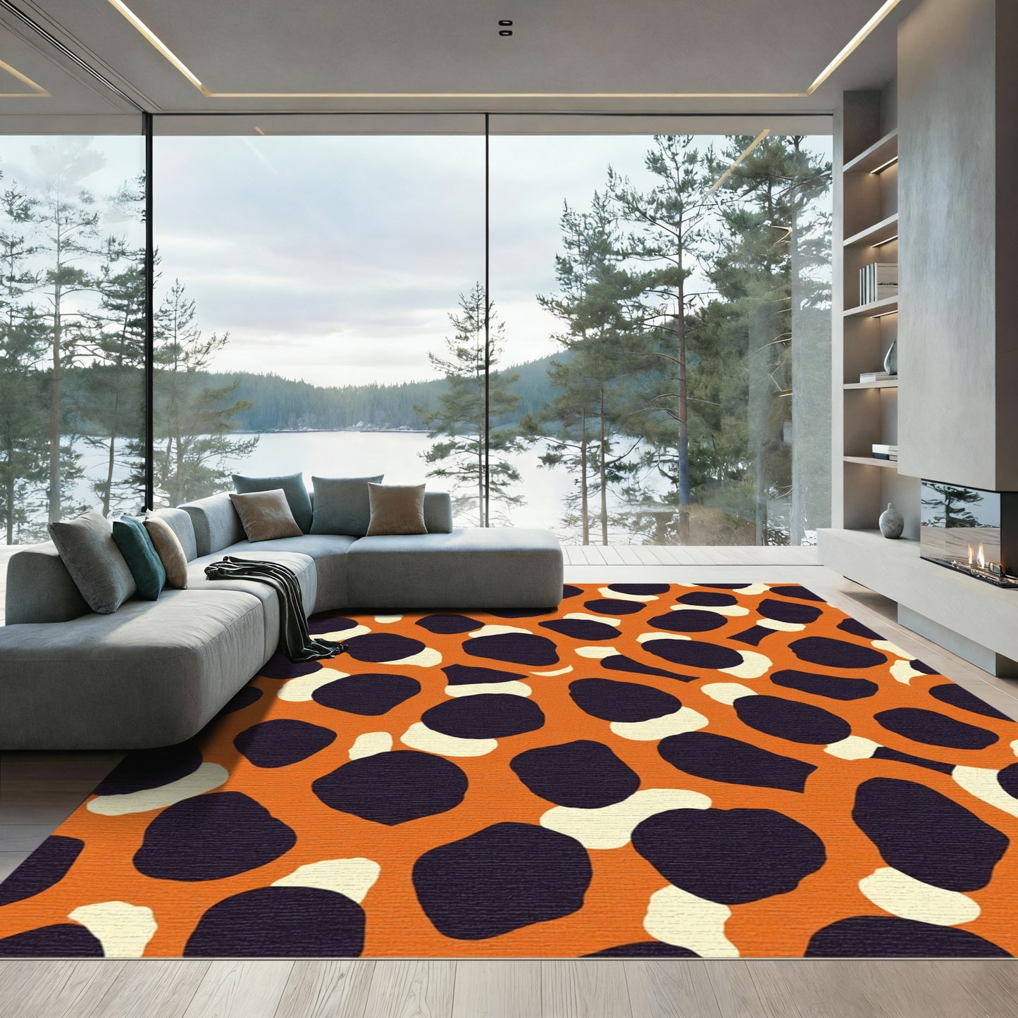 Bold Orange Animalistic Spot Rug