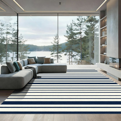 Classic Navy Cream Horizontal Stripe Rug
