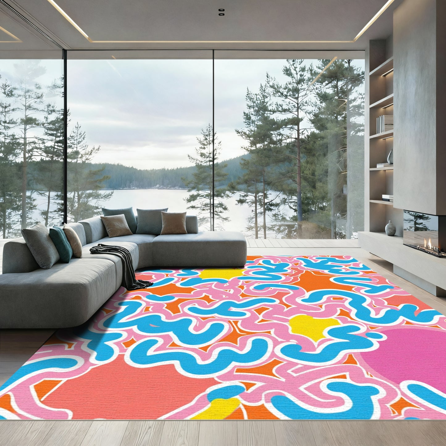 Vibrant Pink And Blue Swirl Rug