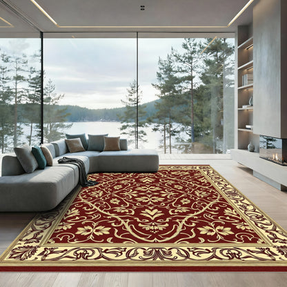 Crimson Gold Floral Scroll Border Rug