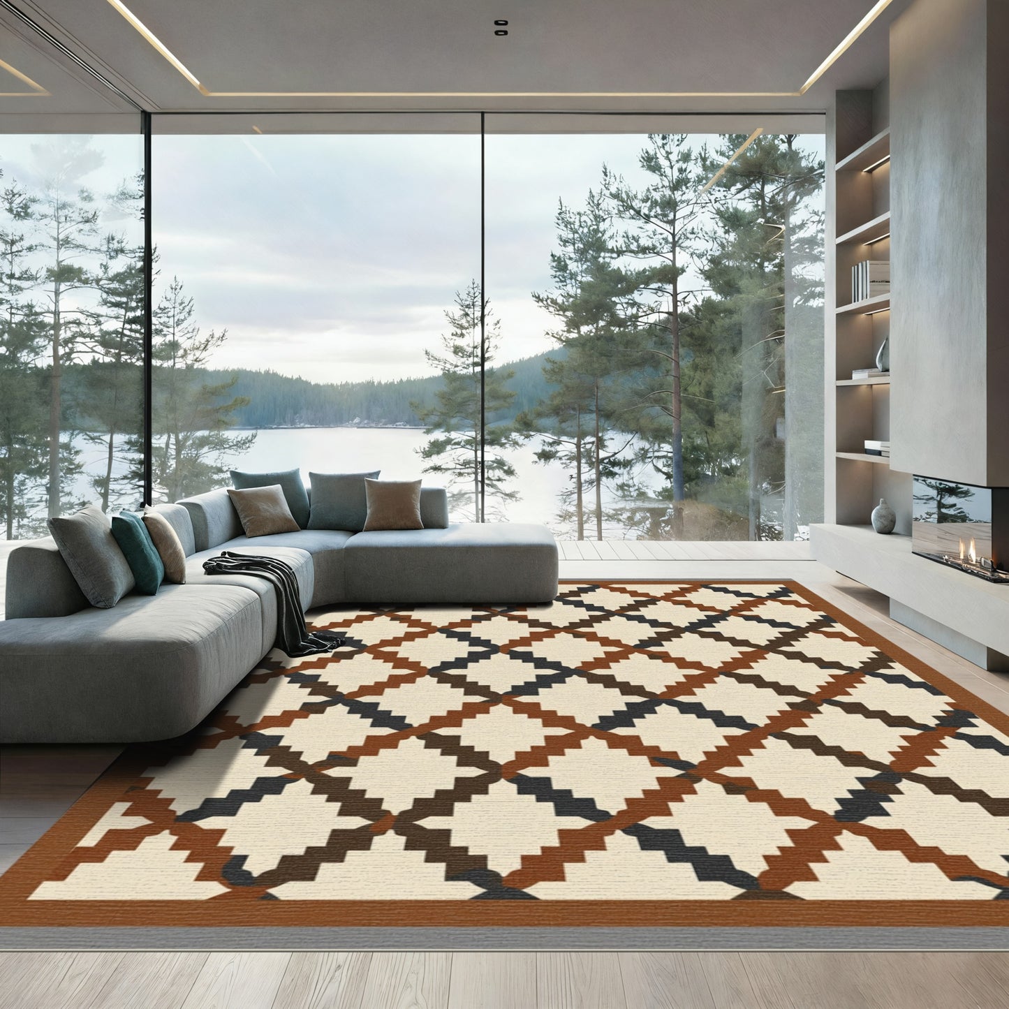 Earthy Diamond Lattice Pattern Rug