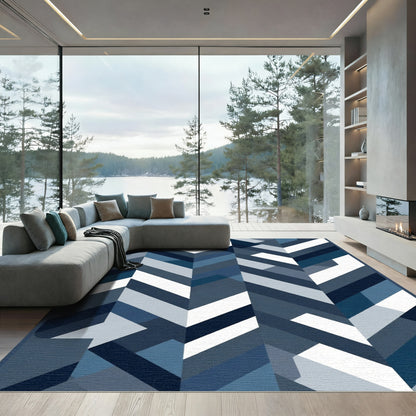 Deep Blue Herringbone Geometric Abstraction Rug
