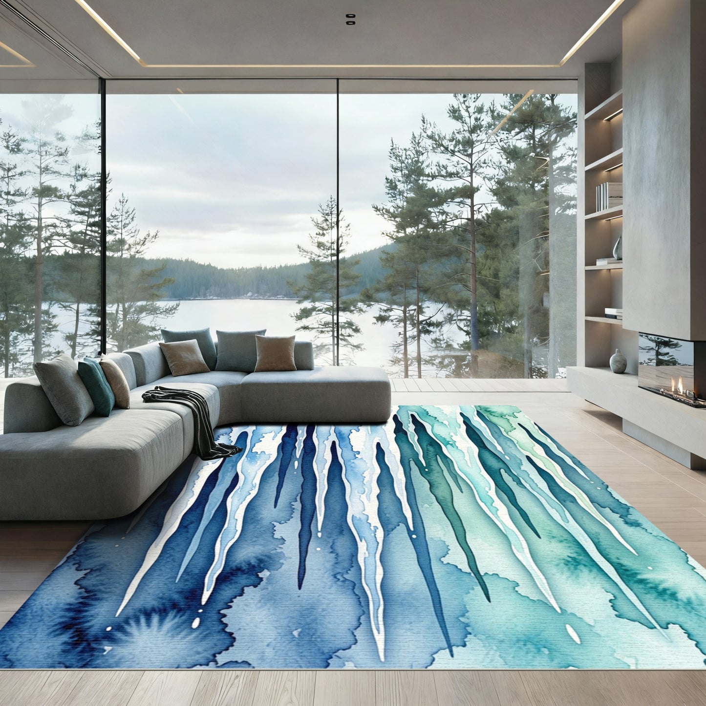 Watercolor Blue and Teal Icicle Gradient Rug