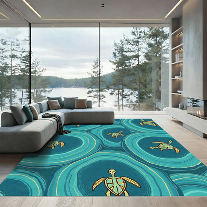 Oceanic Teal Sea Turtle Swirl Rug