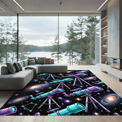 Cosmic Teal Purple Telescope Galaxy Starry Rug