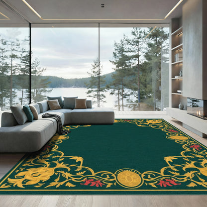 Emerald Floral Vine Gold Border Rug