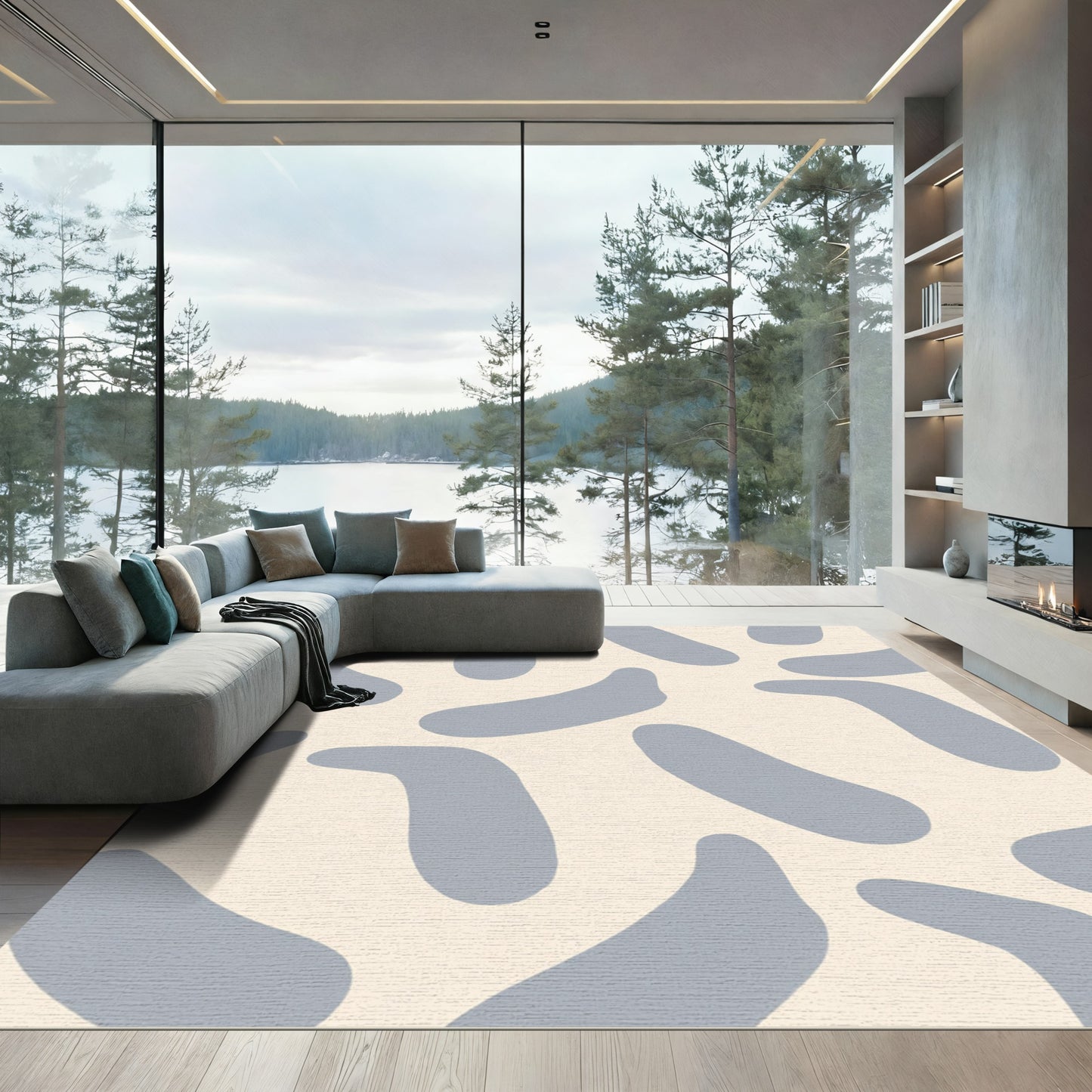 Pale Yellow Gray Organic Blob Rug