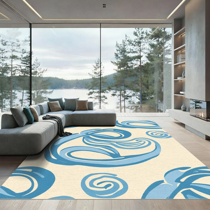 Ocean Blue Swirl Calligraphy Rug