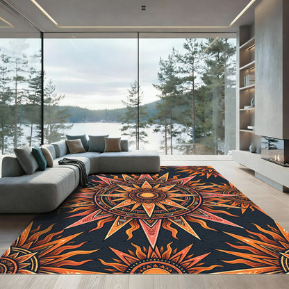 Orange Sunburst Mandala Radiance Rug