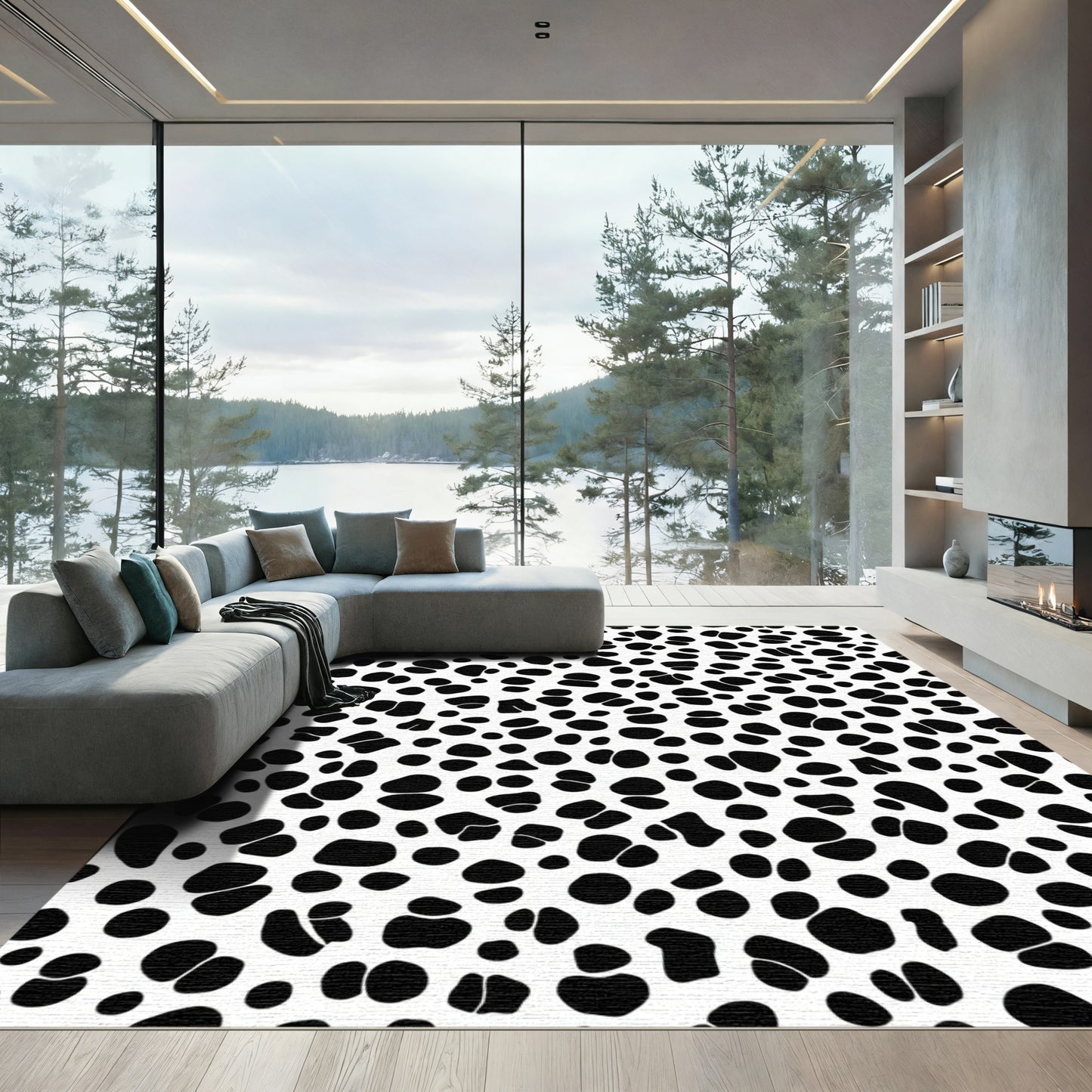 Black White Dalmation Spot Area Rug