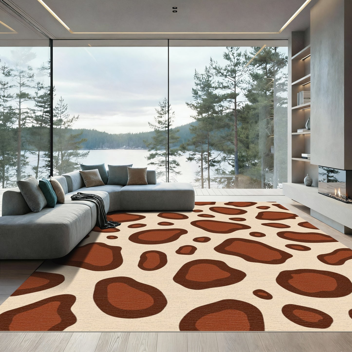 Brown Spots Contemporary Animal Print Rug