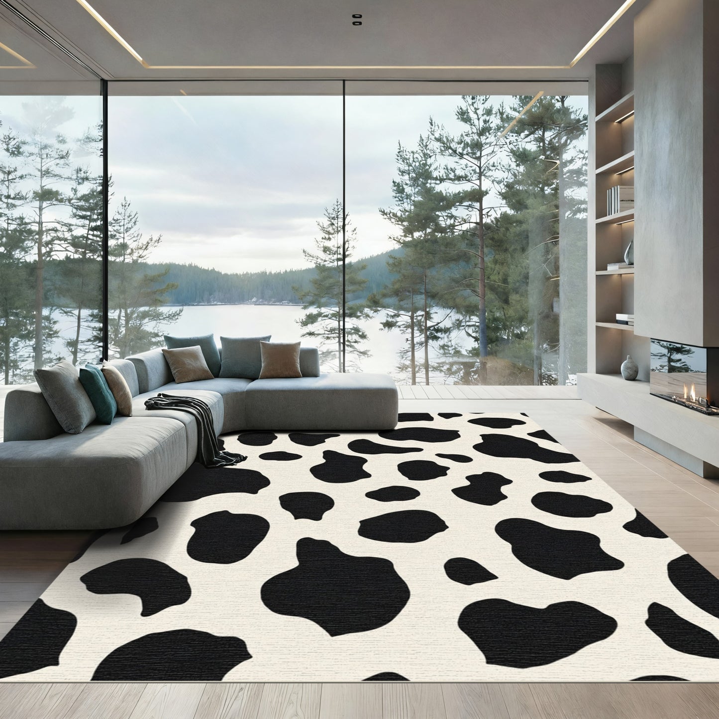 Black White Holstein Spots Rug