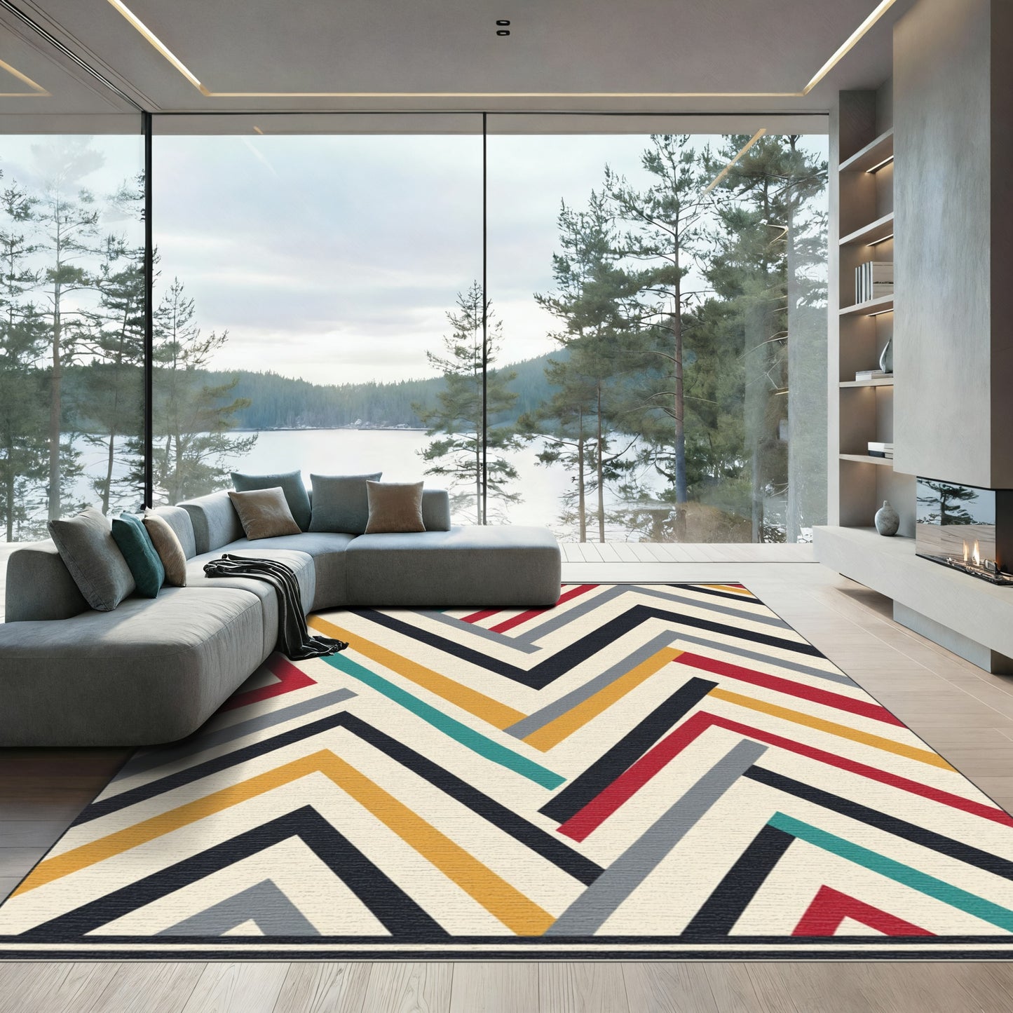 Chevron Modern Geometric Stripe Rug