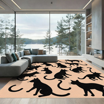 Black Cat Silhouettes Scattered Arrangement Rug